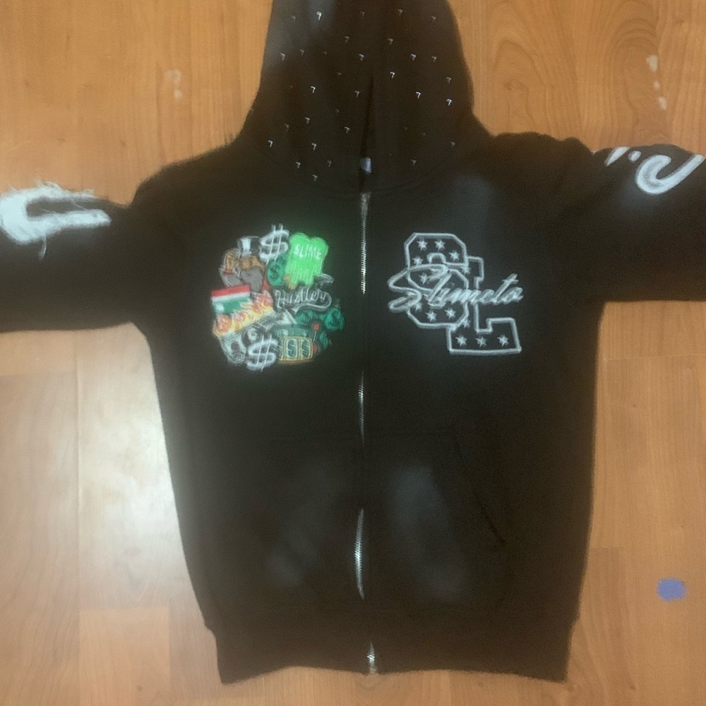 Kids Black Graphic Hoodie with Embroidered Designs